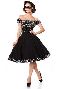Schulterfreies 1950er Swing Kleid mit Raffung Schwarz/Weiß S
