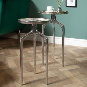 riess-ambiente 2er Set Beistelltische ABSTRACT 60cm silber Metall rund Shabby Chic Design Couchtisch Tisch Tischset