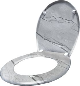 LZQ Toilettendeckel oval, Toilettensitz mit Absenkautomatik, Antibakterielle Klobrille, WC Sitz Klodeckel aus Hartplastik (Marble)
