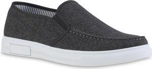 VAN HILL Herren Klassische Slippers Denim Slip Ons Freizeit Stoff Schuhe 841621, Farbe: Dunkelgrau, Größe: 45