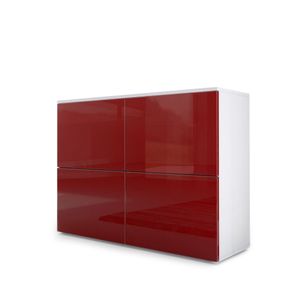 Vladon Sideboard Rova, Kommode mit 4 Türen, Weiß matt/Bordeaux Hochglanz (92 x 72 x 35 cm)