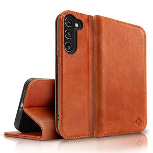 NALIA Echt-Leder Flip-Case kompatibel mit Samsung Galaxy S23 Hülle, 360 Grad Bookcase, RFID-Schutz, Klapphülle mit Kartenfächern und Magnetverschluss, Handyhülle mit Standfunktion, Farbe:Braun