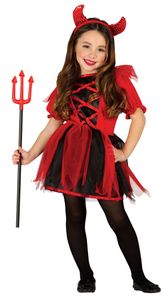 rotes Teufel Kleid für Mädchen Teufelkostüm Gr. 98-146, Größe:110/116