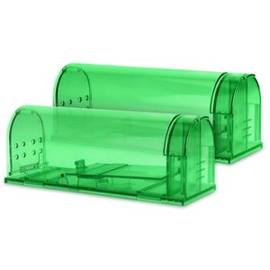 Navaris 2x Lebendfalle für Mäuse Mausefalle - 2er Set Lebend Falle für Maus - Haus und Garten Kastenfalle in Grün transparent