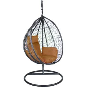 Bettso Polyrattan Hängesessel Relaxsessel Hängekorb mit Gestell Rattan Hängestuhl Sessel für Garten COBE Schwarz + Kissen Braun