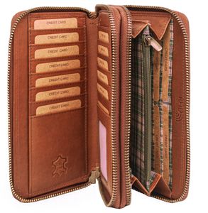 Benthill Damen Geldbörse XXL Echt Leder - Portemonnaie Groß mit RFID Schutz - Vintage Damenbörse mit vielen Kartenfächer