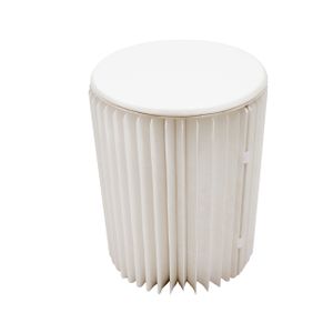 Faltbarer Sitzhocker aus Papier 38x30cm Zylinder Modell 1 Weiß , inkl. gepolstertem Sitzkissen aus Kunstleder, Pappmöbel, platzsparend - Design aus Papier