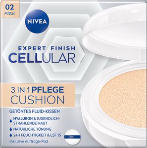 NIVEA Expert Finish Cellular 3in1 Pflege Cushion Make-Up 02 Mittel LSF15 15ml NIVEA Expert Finish Cellular 3in1 Pflege Cushion Make-Up 02 Mittel LSF15 15ml