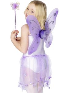 Schmetterlingsflügel mit Zauberstab Accessoire-Set für Kinder lila