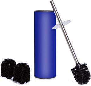Bamodi Edelstahl Toilettenbürste und Behälter, mit Spritzschutz und 2 Ersatzbürstenköpfen, blau - B-Ware neuwertig