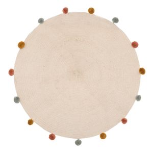 Kinderteppich - Baumwolle und Pompons - beige - D90 cm - Atmosphera créateur d'intérieur