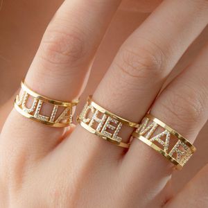 Diamant-Namensring, Edelstahl-Diamant-Namensring, personalisierter Diamant-Anfangsbuchstabenring, individueller Diamantschmuck