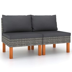 Mittelsofas 2 Stk. Poly Rattan und Eukalyptus Massivholz