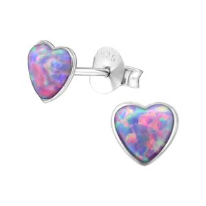 1 Paar Ohrringe 925 Sterling Silber Ohrstecker Herz synthetischer Opal in lila