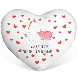 Mr. & Mrs. Panda Herzkissen Einhorn + Schweinhorn - Weiß - Geschenk, Personalisierte Geschenke, Schweinchen, Einhörner, Freundschaft, Unicorn, Einhorn Deko, Dekokissen