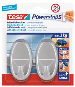 tesa Powerstrips Haken LARGE Oval matt chrom 2 Haken