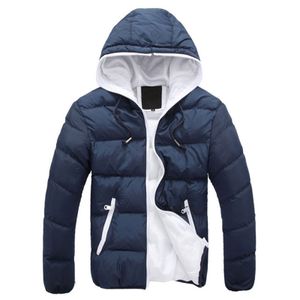 Männer Winter Baumwolljacke Mit Kapuze Puffermantel Warm Outwear Mantel Reißverschlusstaschen,Farbe: Navy blau,Größe:L