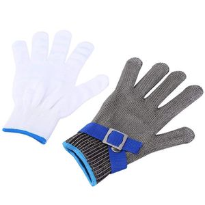 Schnittschutzhandschuh Edelstahl-Handschuh aus Edelstahl Metall Netzgewebe Schutzgrad 5 mit Weiße Baumwollhandschuhen Küche