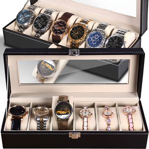 Uhrenbox für 6 Uhren Uhrenkasten Uhrenkoffer Box Lederwaren Schaukasten Aufbewahrungsbox PU Leder Uhrenaufbewahrung Organizer Uhrenbox Schwarz Retoo