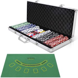 Ultimate Pokerset mit 500 Chips/ 2 Poker Set/ 5 Würfel/ Koffer/ Spieltuch/ 5 Dealer Buttons, Pokerset Koffer Profi für Pokerspiel