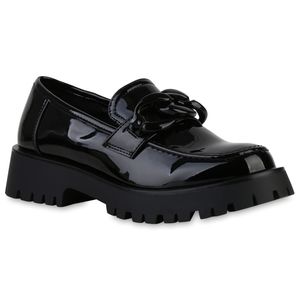 VAN HILL Damen Halbschuhe Plateauschuhe Slippers Ketten Profil-Sohle Schuhe 840052, Farbe: Schwarz, Größe: 40