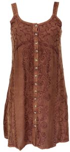 Besticktes Indisches Kleid, Boho Minikleid - Braun/Design 23, Damen, Viskose, Kleider