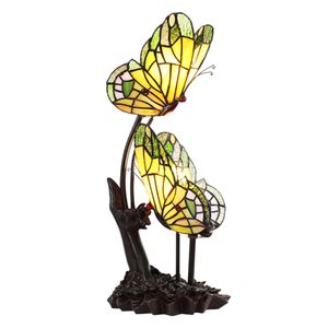 Clayre & Eef Tiffany stolní lampa motýl 24x17x47 cm žluté sklo