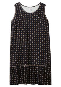 sheego Damen Große Größen Jerseykleid mit Volant am Saum Jerseykleid Citywear feminin Rundhals-Ausschnitt Volants gemustert