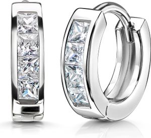 MATERIA Damen Ohrringe Klapp-Creolen aus 925 Sterling Silber mit Zirkonia Steinen weiß 15mm SO-453-Weiß