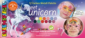 Eulenspiegel Profi-Aqua Make-Up und Glitter sweet unicorn - 12 Farben Metall-Palette