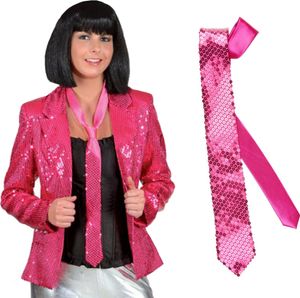 Pailletten Krawatte pink, Langbinder