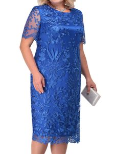 Damen Abendkleider Floral Midikleid Große Größe Spitzenkleid Ballkleider Drinnen Kleid Blau,Größe L