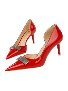 Damen Stiletto Heels Spitzige Zehe y Pumps Side Cutout Sandalen Kleid Schuhe High Absatz Rot,Größe:EU 39
