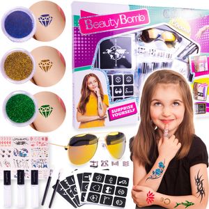 MalPlay Glitter Tattoos Stencils Mega Set bezpieczne dla skóry i zmywalne wiele wzorów szybkie i łatwe do wykonania dzieci, dziewczynki i chłopcy od 3 lat