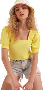 Bluse mit quadratischem Ausschnitt, Größe 42 – Gelb