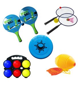 Garten & Strandspiele Set Beachball Klettball Frisbee Mini-Badminton Boing Ball 