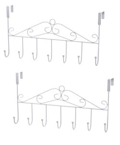 2er Set 42,5cm Türgarderobe Metall für Montage über der Tür | Kleiderhaken mit 7 Haken | Türhakenleiste Farbe: weiß | Garderobenhaken Türleiste | Kleiderhalter | Türhängeleiste ohne Bohren