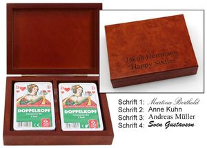 Holz Spielkartenkassette Doppelkopf Club Qualität mit individueller Gravur, Geschenk Idee