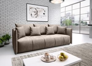 FURNIX ASVIL 3-Sitzer Schlafsofa Sofa Couch mit Schlaffunktion, Bettkasten und Kissen pflegeleichter Stoff modern BRAUN LATTE MH 09