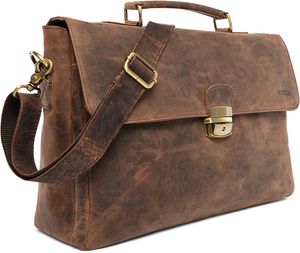 LEABAGS Blackpool Aktentasche 15 Zoll Laptoptasche aus echtem Leder im Vintage Look, Farbe:Brown Fox