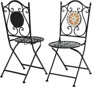 COSTWAY 2er Set Klappstuhl Mosaik, Mosaik-Stühle aus Metall mit Rückenlehne & Solider Eisenrahmen, Gartenstuhl Balkon Stühle im Retro-Stil für Garten Terrasse Wohnzimmer
