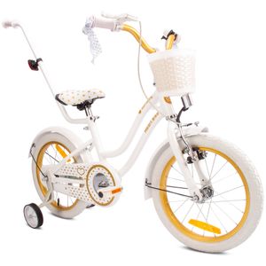 Mädchenfahrrad 16 Zoll Glocke Zusatzräder Schubstange Heart Bike Weiß Gold