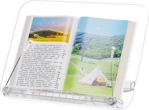 Stolní stojan na knihy, akrylový stojan na čtení, lehký, průhledný stojan na knihy, skládací, 13 popruhů, nastavitelný úhel, snadná přeprava, na učebnice, recepty, časopisy, dokumenty, obrazové publikace, kuchařky, noty a 17,3palcové notebooky šC 340 x 240 mm