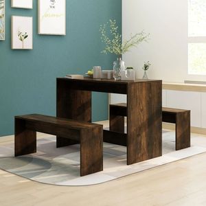 HOMMIE- 3-tlg. Essgruppe stilvollen Designs mit Stühle & Tisch,Sitzgruppe - Räuchereiche Spanplatte