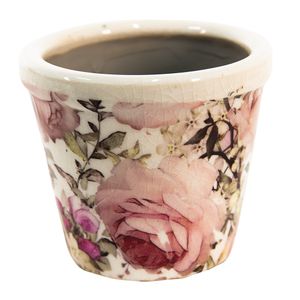 Clayre & Eef Blumentopf Ø 8x7 cm Rosa Keramik Rund Blumen