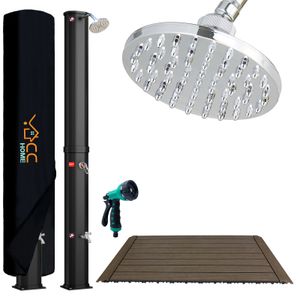 CCLIFE Solardusche 35L mit WPC-Bodenplatte und Handbrause  Gartendusche Pooldusche Regendusche Außendusche , Schwarz