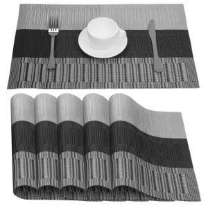Belle Vous 6er Pack graue & schwarze Tischsets - Rutschfeste PVC Platzsets abwaschbar - Strapazierfähige Tischsets - Leicht zu reinigen -