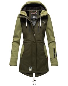 Marikoo Zimtzicke Damen Wasserdichte Softshell Jacke mit Kapuze Outdoor Regenjacke Regenmantel Dark Olive - Olive Gr. 42 - XL