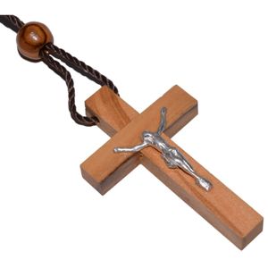 Kruzifix - Kreuz Anhänger Olivenholz mit Metall-Korpus 45cm