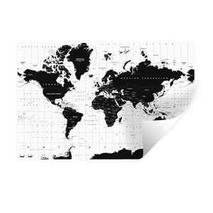 MuchoWow® Wandtattoo Wandsticker Wandaufkleber Weltkarte - Schwarz - Weiß - Atlas - Erde - Bildung 90x60 cm Selbstklebend und Repositionierbar - Aufkleber